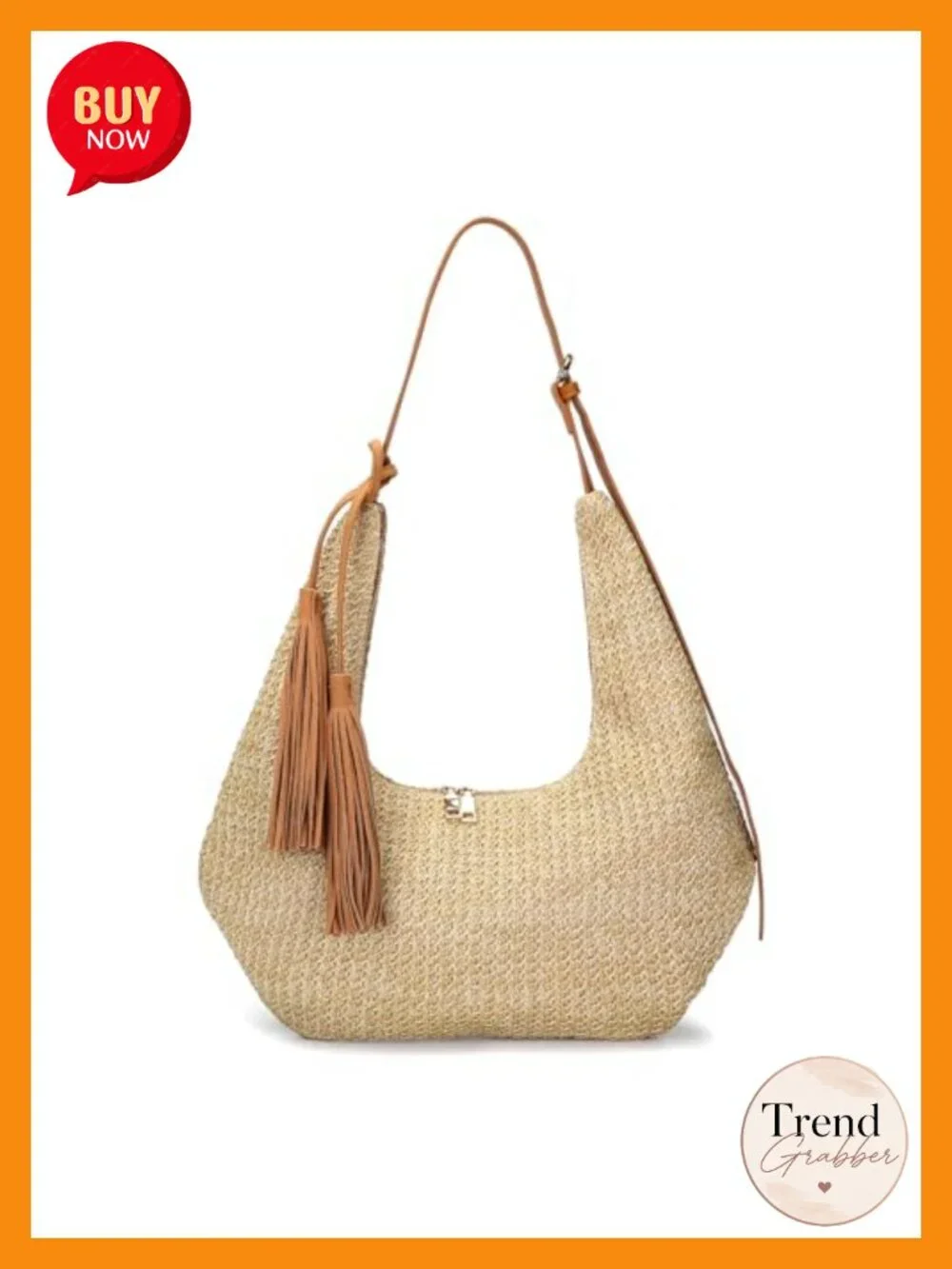 Handwoven Straw Hobo Shoulder Bag with Tassel, Adjustable Crossbody